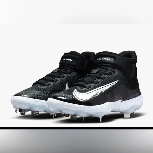 New Nike Alpha Huarache Elite 4 Mid Black Baseball Cleats DJ6520-001 Size 12 - Picture 1 of 10